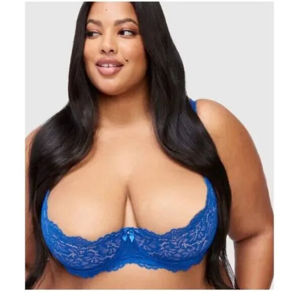 Frederick's of Hollywood Demi Lace Underwire Bra (Sandie) in Blue‎ Size 32D NWT - Picture 1 of 9